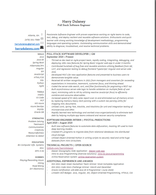 Harry Dulaney Resume