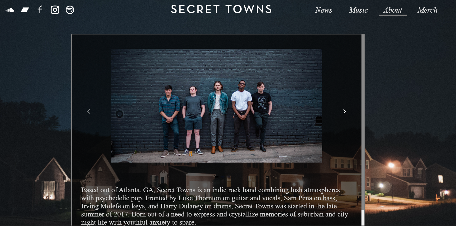 Secret Towns Home Page Screenshot image